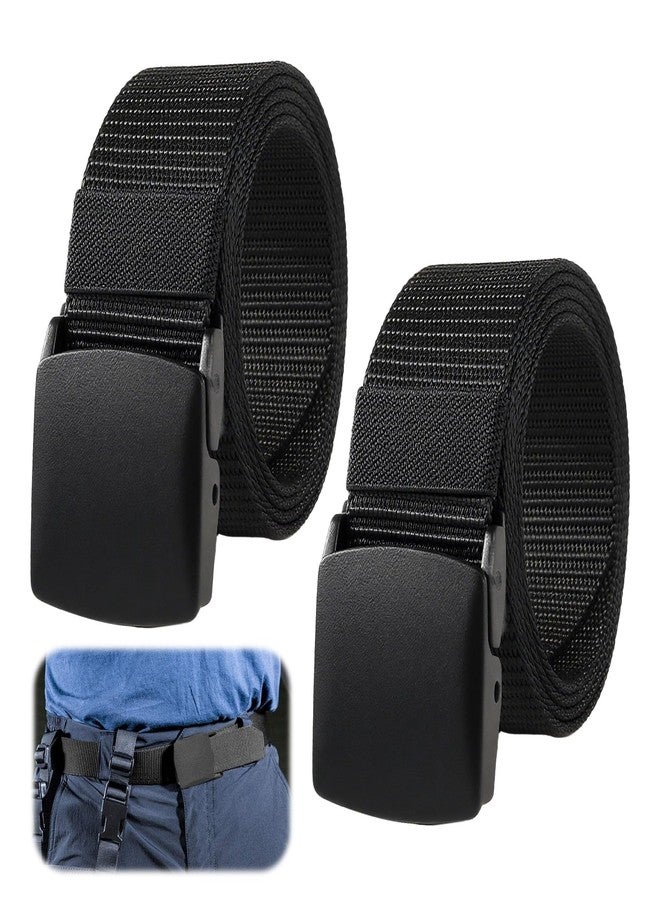 Ryetvok Durable Web Belt For Men, 2-Pack Black Canvas Military Belt With Safe Buckle, Adjustable Hiking Belt, 47.6Inch Metal-Free Cloth Belt For Outdoor & Daily Use - Image 1